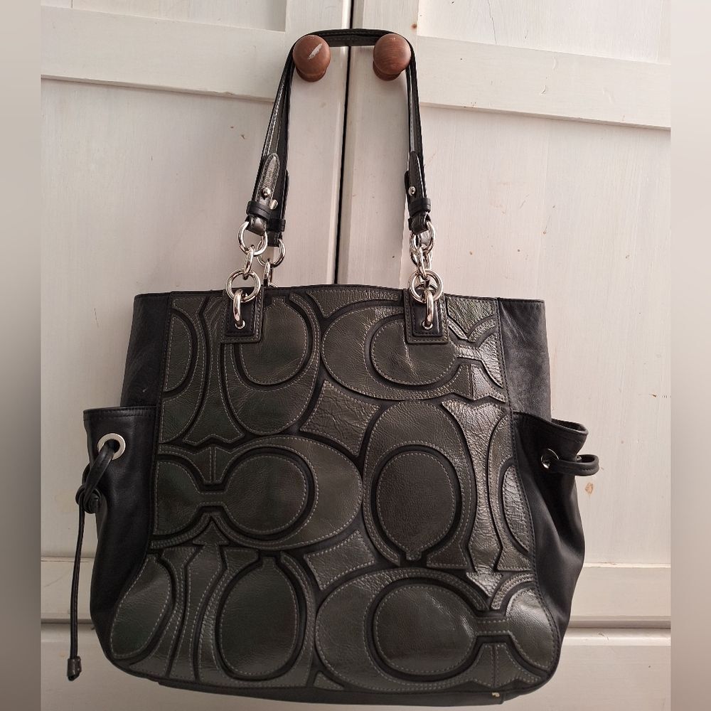 Coach Black and Gray Embossed C Patterned Tote - Picture 3 of 9